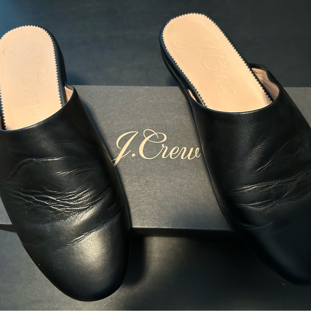 J. Crew Black Leather Slip-On Shoes